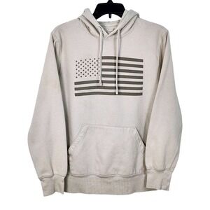 Lucky Brand American Flag Graphic Hoodie Adult Medium Beige Hooded Pullover‎